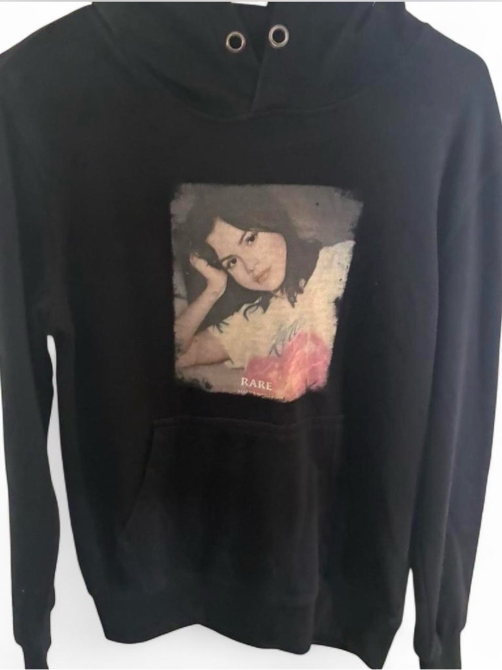 Selena Gomez Album Black Graphic Hoodie with Portrait Print Size Small